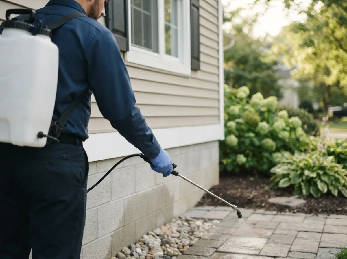 Pest control technician inspecting a home in Elmer, LA